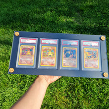 Load image into Gallery viewer, Custom UV resistant PSA BGS trading card display cases with customizable pegs for Pokemon, YuGiOh, Baseball, Basketball, Metazoo, Magic the Gathering, Harry Potter, Power Rangers, Digimon, Hockey, Football, Golf, Formula 1, Wrestling, & Garbage Pail Kids.