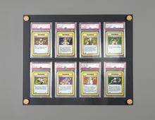 Load image into Gallery viewer, Custom UV resistant PSA BGS trading card display cases with customizable pegs for Pokemon, YuGiOh, Baseball, Basketball, Metazoo, Magic the Gathering, Harry Potter, Power Rangers, Digimon, Hockey, Football, Golf, Formula 1, Wrestling, & Garbage Pail Kids.