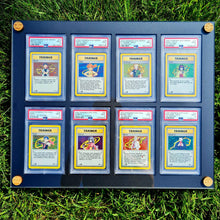 Load image into Gallery viewer, Custom UV resistant PSA BGS trading card display cases with customizable pegs for Pokemon, YuGiOh, Baseball, Basketball, Metazoo, Magic the Gathering, Harry Potter, Power Rangers, Digimon, Hockey, Football, Golf, Formula 1, Wrestling, & Garbage Pail Kids.