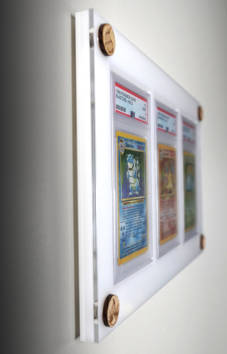 Wall Mountable 3 PSA Card Display with UV Filtering Cover PokeDreamer Wall Mountable 3 PSA Card Display with UV Filtering Cover PokeDreamer