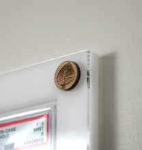 Load image into Gallery viewer, Custom UV resistant PSA BGS trading card display cases with customizable pegs for Pokemon, YuGiOh, Baseball, Basketball, Metazoo, Magic the Gathering, Harry Potter, Power Rangers, Digimon, Hockey, Football, Golf, Formula 1, Wrestling, & Garbage Pail Kids.