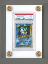 Load image into Gallery viewer, Custom UV resistant PSA BGS trading card display cases with customizable pegs for Pokemon, YuGiOh, Baseball, Basketball, Metazoo, Magic the Gathering, Harry Potter, Power Rangers, Digimon, Hockey, Football, Golf, Formula 1, Wrestling, & Garbage Pail Kids.