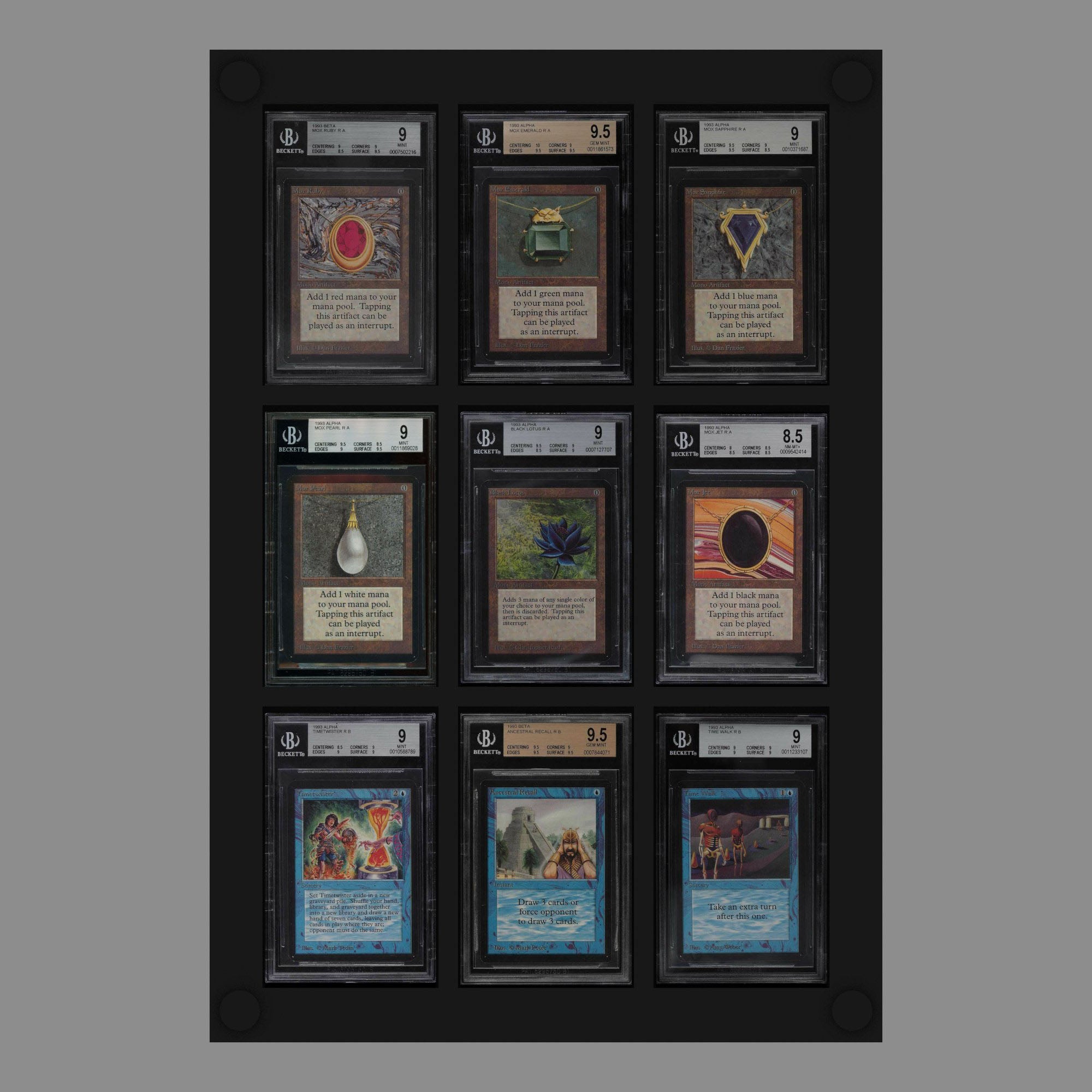 Acrylic Wall Display for 9 online PSA Cards: Black